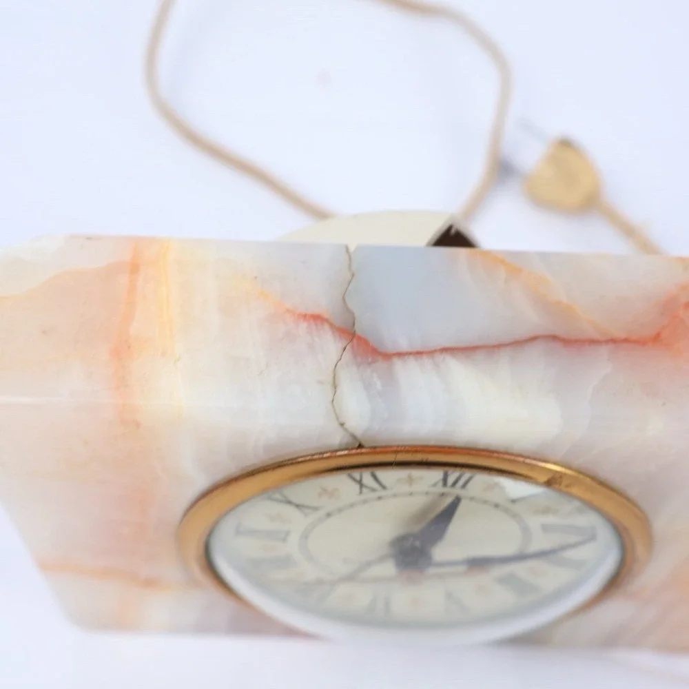 VTG Mid Century MCM General Electric GE Marble Table Top Alarm Clock 7286A